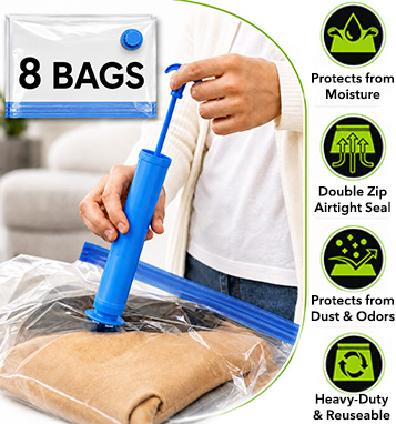 Heavy Duty Vacuum Bag Kit With Hand Pump and 8 Bags