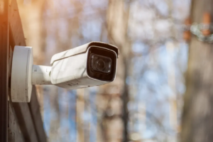 Home security camera mounted outdoors